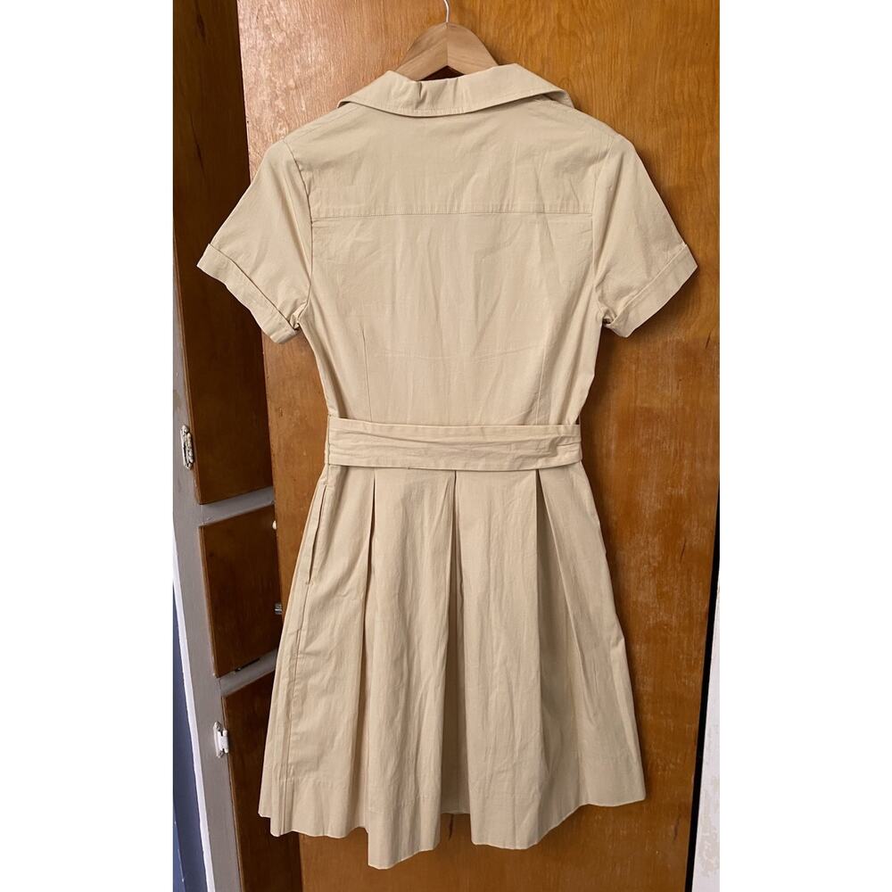 Frances Valentine Bella Khaki Shirt Dress Size S Office Tie Waist Beige Classic - Picture 6 of 7